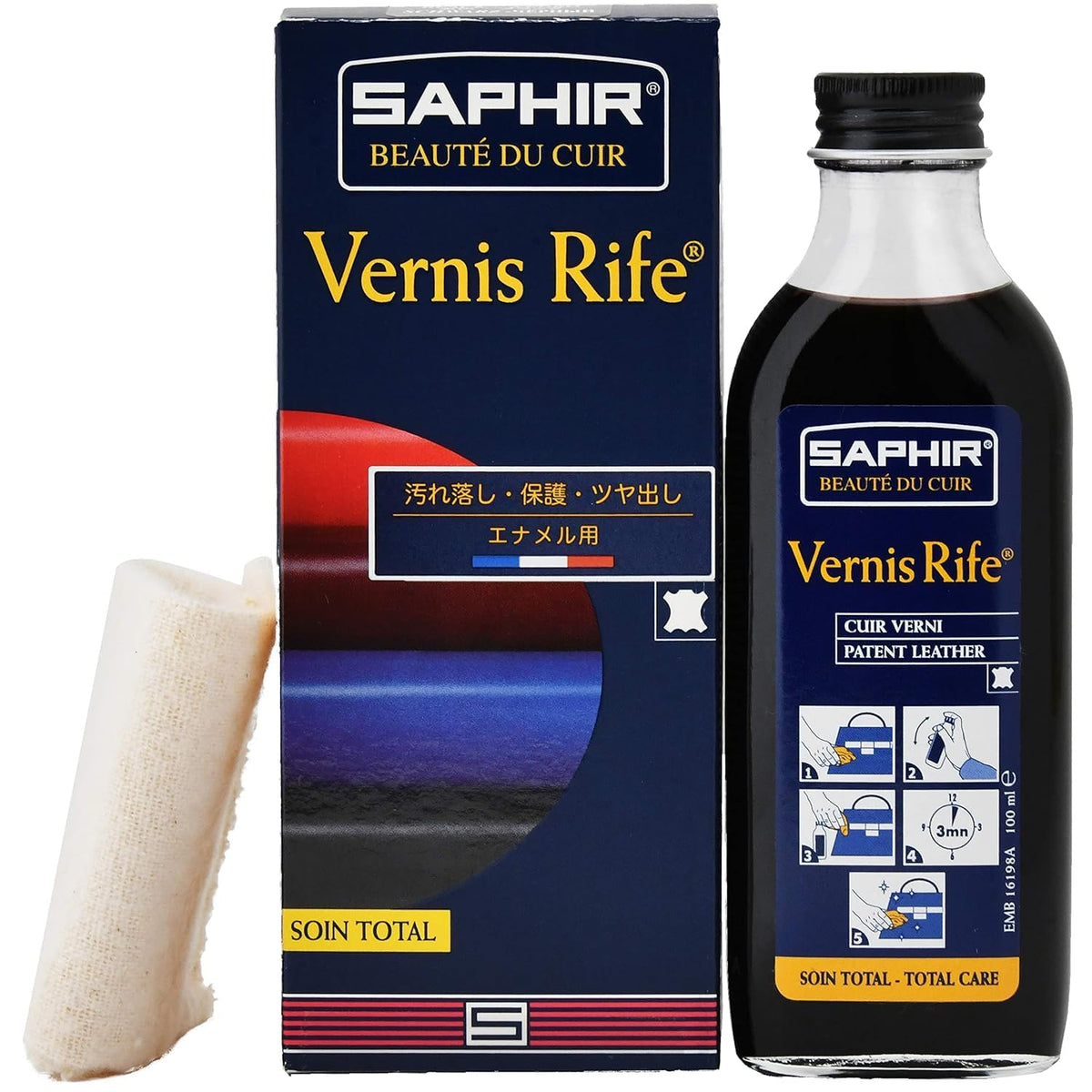 SAPHIR Vernis Rife patent leather cleaner bottle delivers high-gloss cleaning