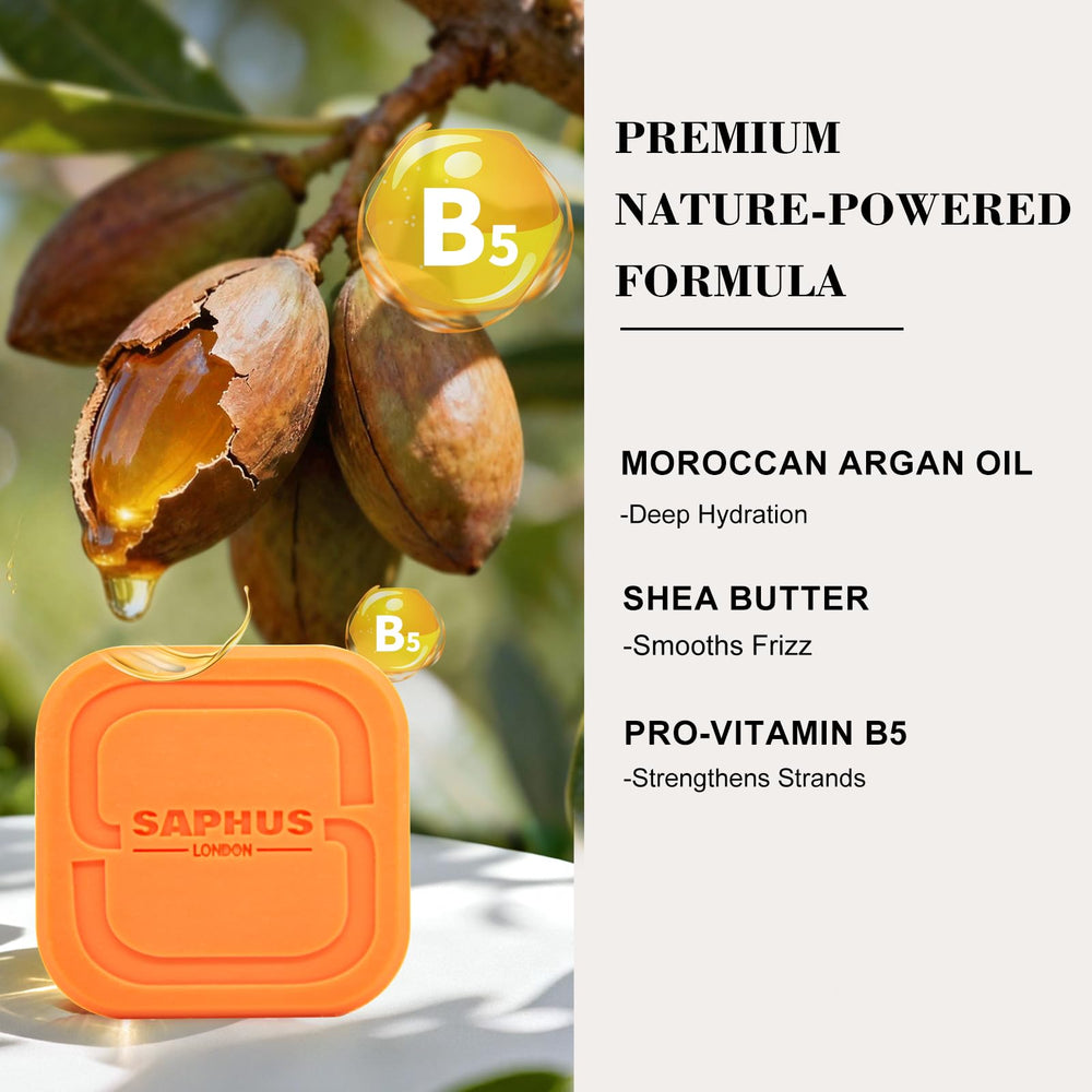SAPHUS Argan Oil Bar Conditioner bottle pour delivers frizz control and improved manageability