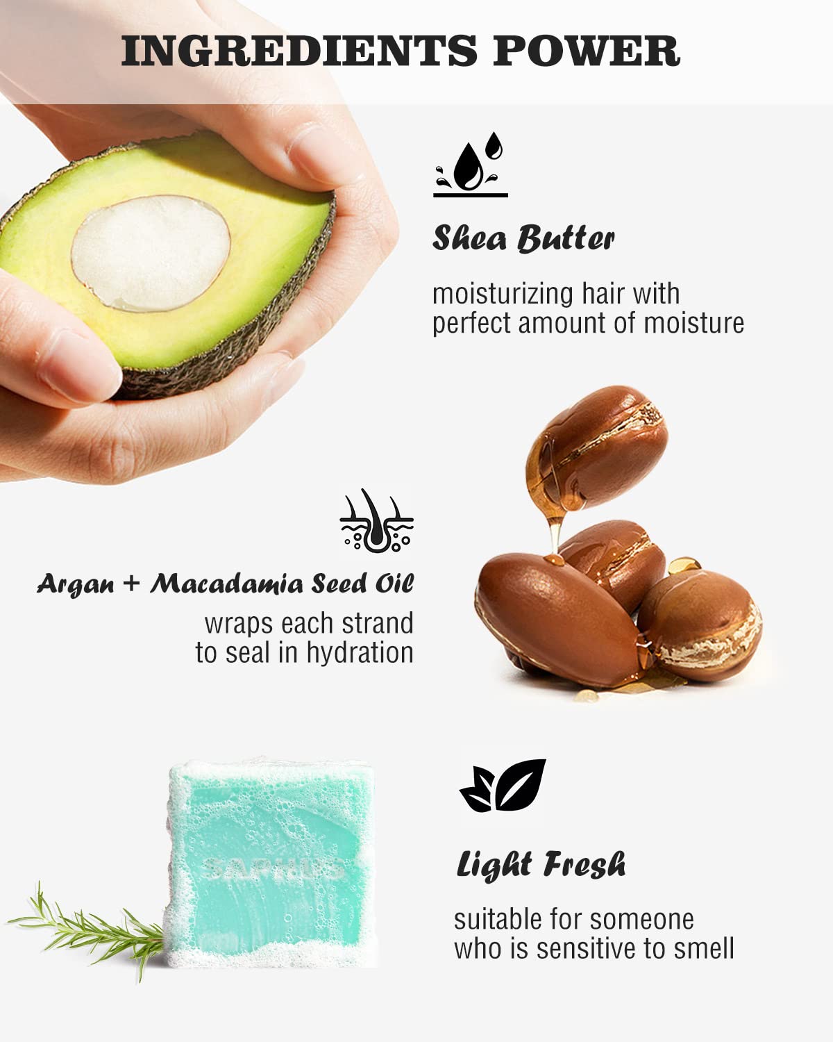SAPHUS shampoo bars lather action demonstrates rich foam for clean hair.