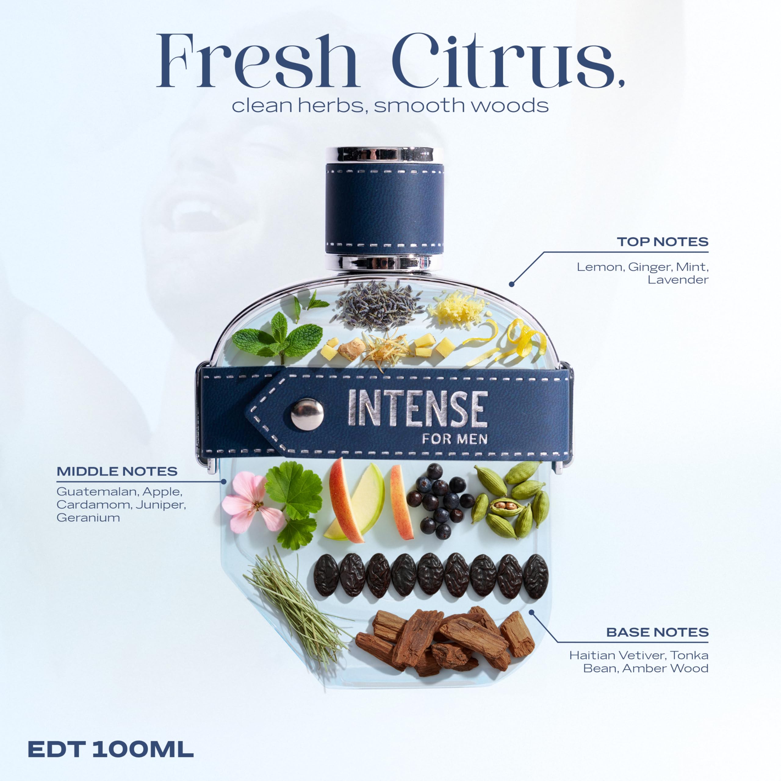 Sapil Intense mid notes of cardamom and mint shape refined presence.