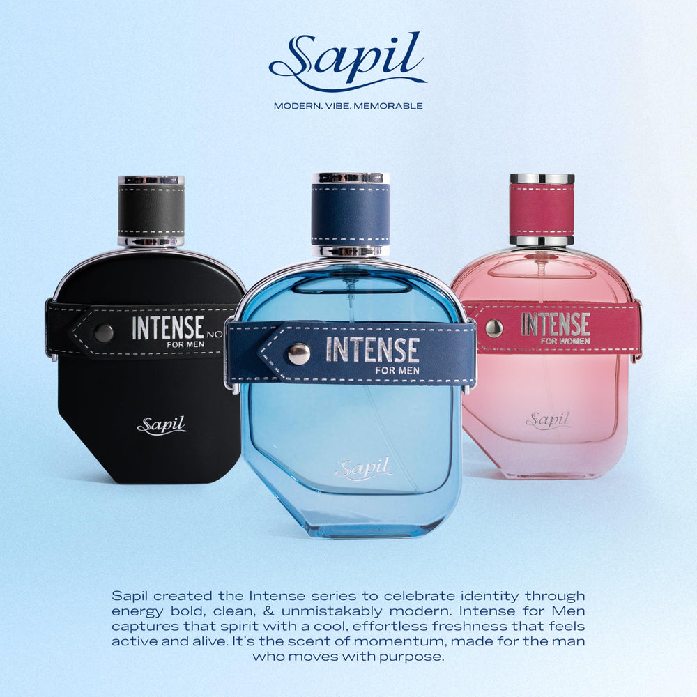 Gift-ready Sapil Intense packaging suggests a bold fragrance choice.