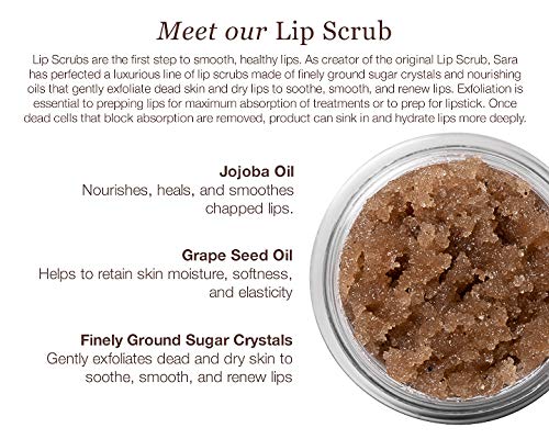 Sara Happ Lip Scrub being applied on lips for prep and hydration benefits.
