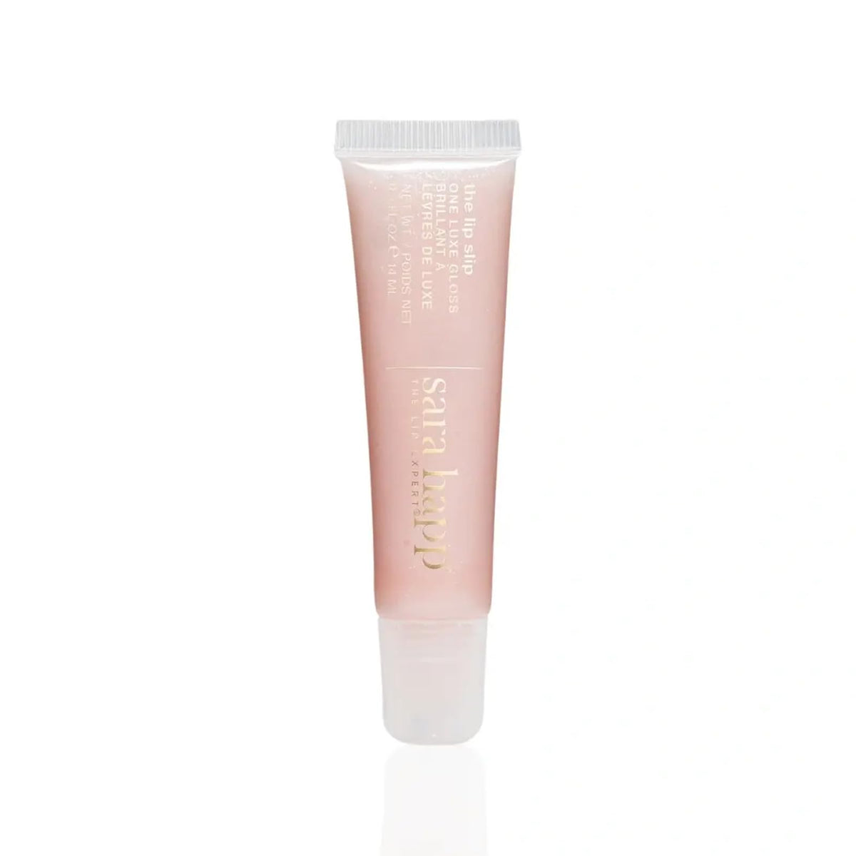 Sara Happ Lip Slip One Luxe Gloss packaging showcases premium shine and travel-friendly design