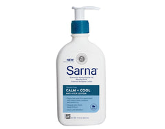 Sarna Calm + Cool texture closeup reveals a light, non-greasy formula for comfortable skin.