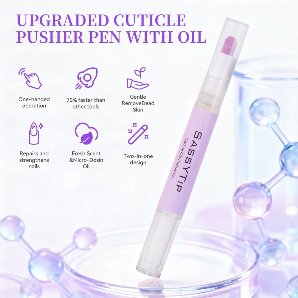 SASSYTIP 2-in-1 design graphic illustrating dual function for cuticle care.