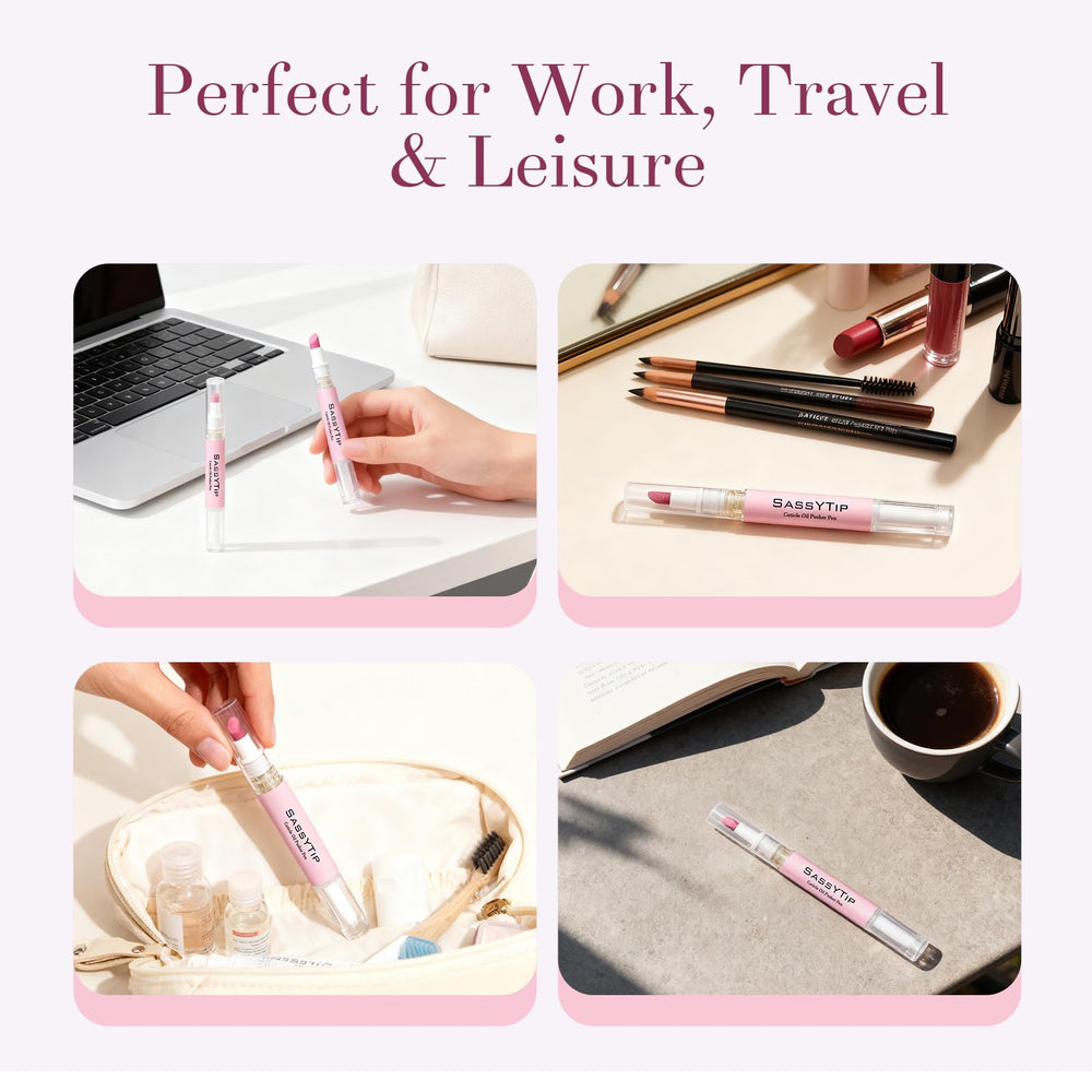 SASSYTIP In-use cuticle application demonstrates easy daily hydration and maintenance.