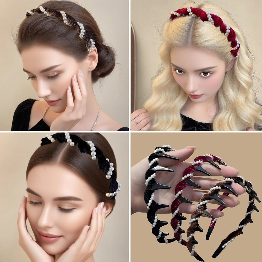 Satasiam pearl headband paired with a formal dress for special occasions