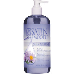 Satin Smooth Azulene pre/post depilatory bottle front for dual waxing care