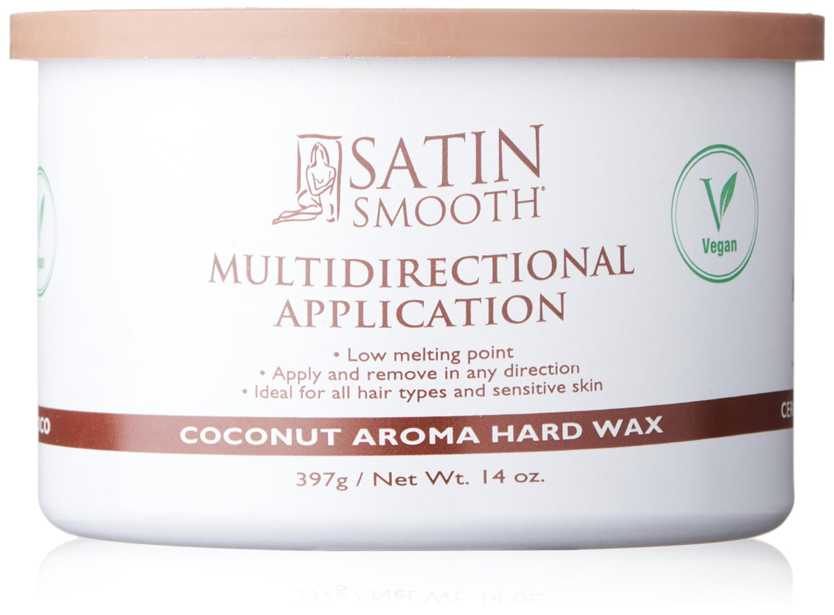 SATIN SMOOTH Coconut Aroma hard wax bottle closeup for gentle, vegan hair removal.