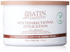 SATIN SMOOTH Coconut Aroma hard wax bottle closeup for gentle, vegan hair removal.