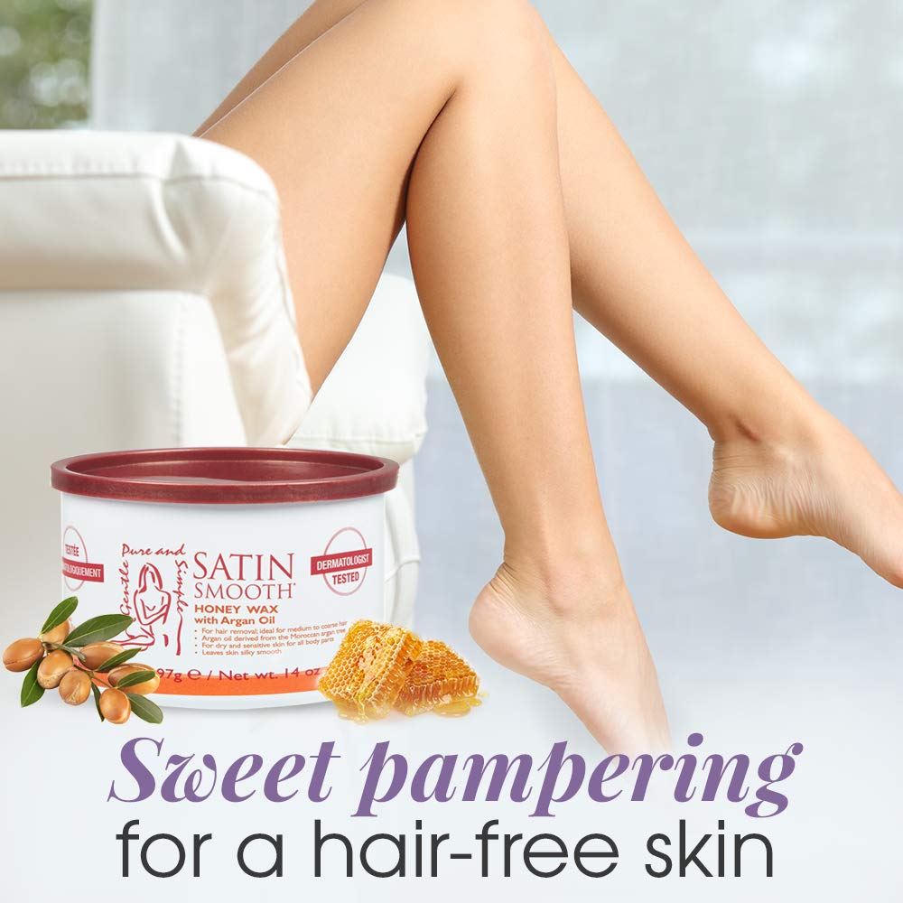 Satin Smooth Honey Wax used on body areas suitable for sensitive-skin waxing.