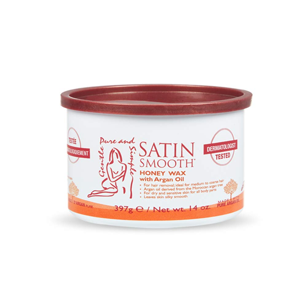 Satin Smooth Honey Wax jar front showing premium formula for salon-quality waxing at home.