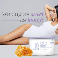 SATIN SMOOTH Honey Wax packaging displays a 14oz size for full-body waxing