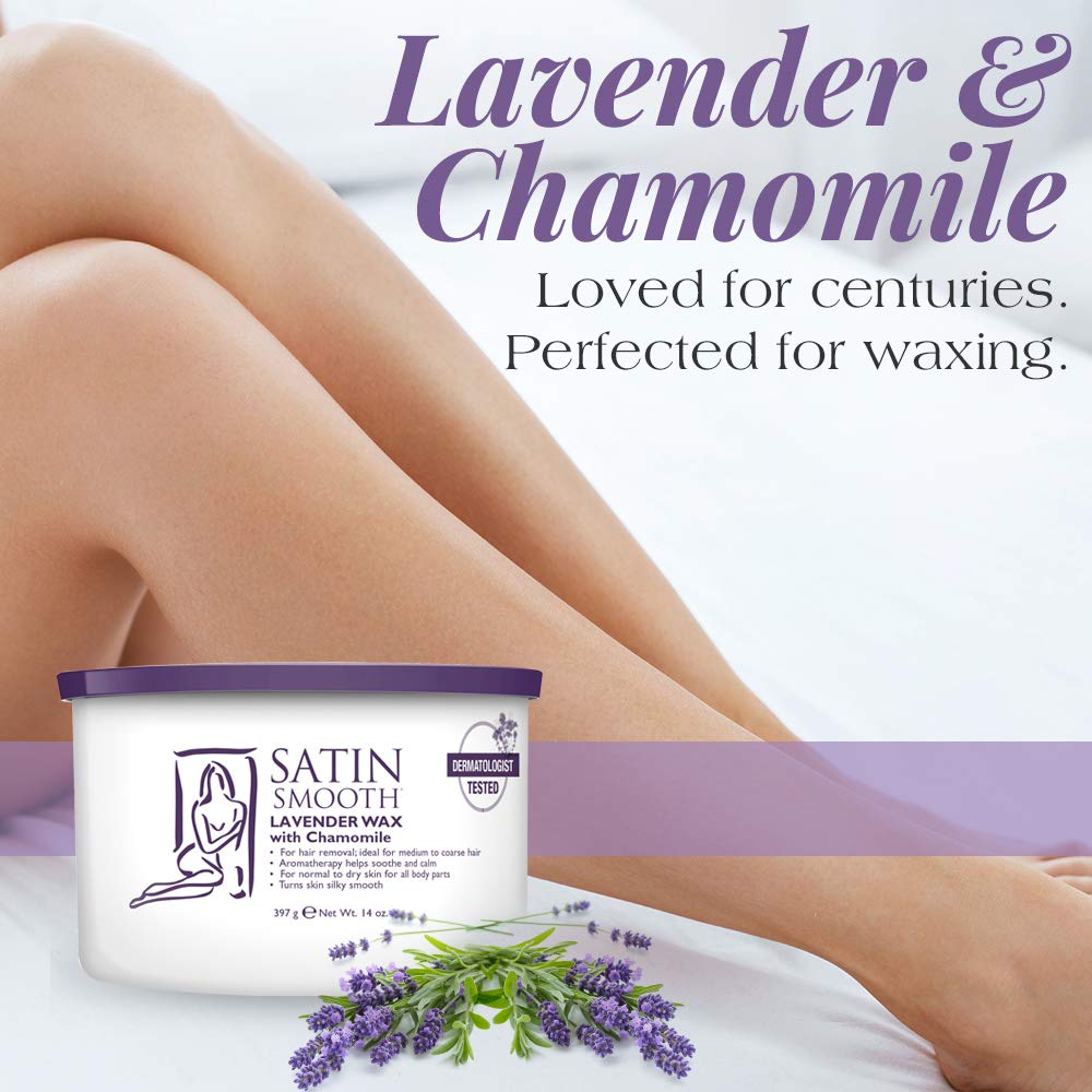 SATIN SMOOTH Lavender Wax face area highlights gentle formula suitable for delicate skin