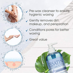 Satin Smooth Pre Wax Cleanser pore prep scene showing pore unclogging and smoother hair removal.