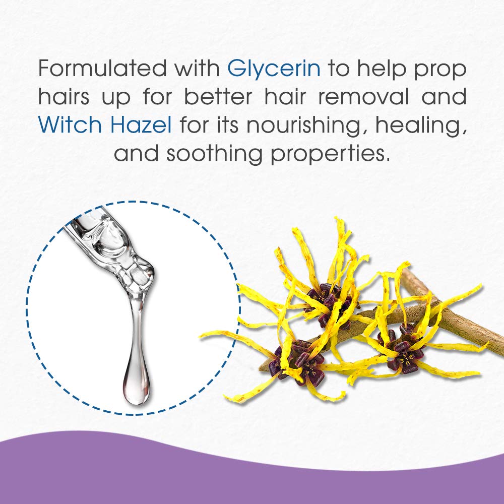 Satin Smooth Pre Wax Cleanser with Witch Hazel for irritation control near the skin.