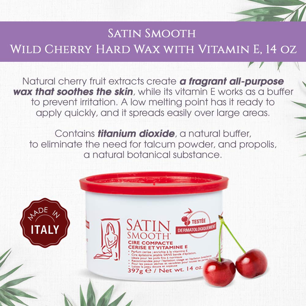 SATIN SMOOTH Wild Cherry Wax highlights cherry extract for skin nourishment during waxing