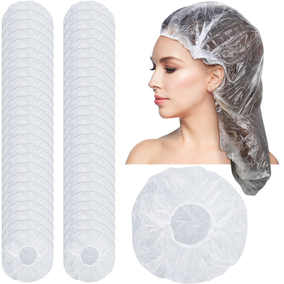 SATINIOR disposable shower cap in clear packaging shows hair condition during wash