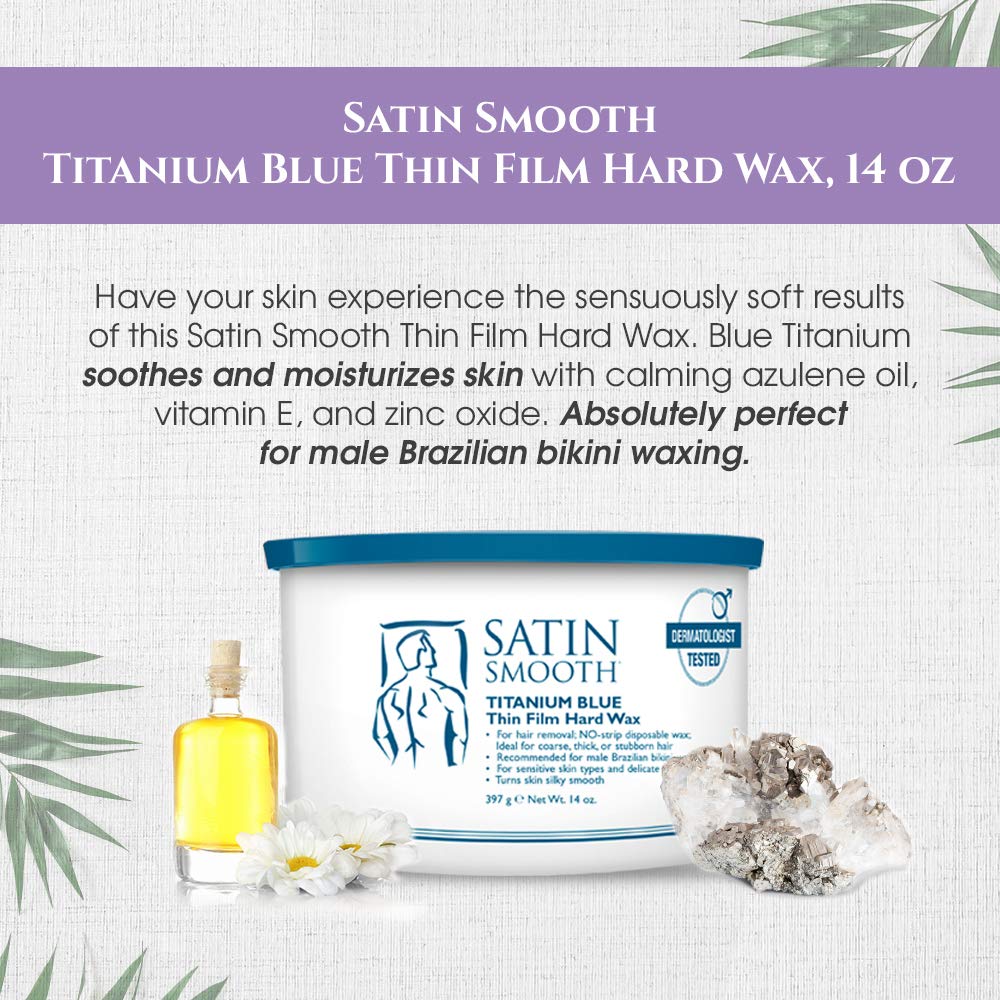 SATIN SMOOTH Titanium Blue Wax being applied in thin film for smooth waxing.