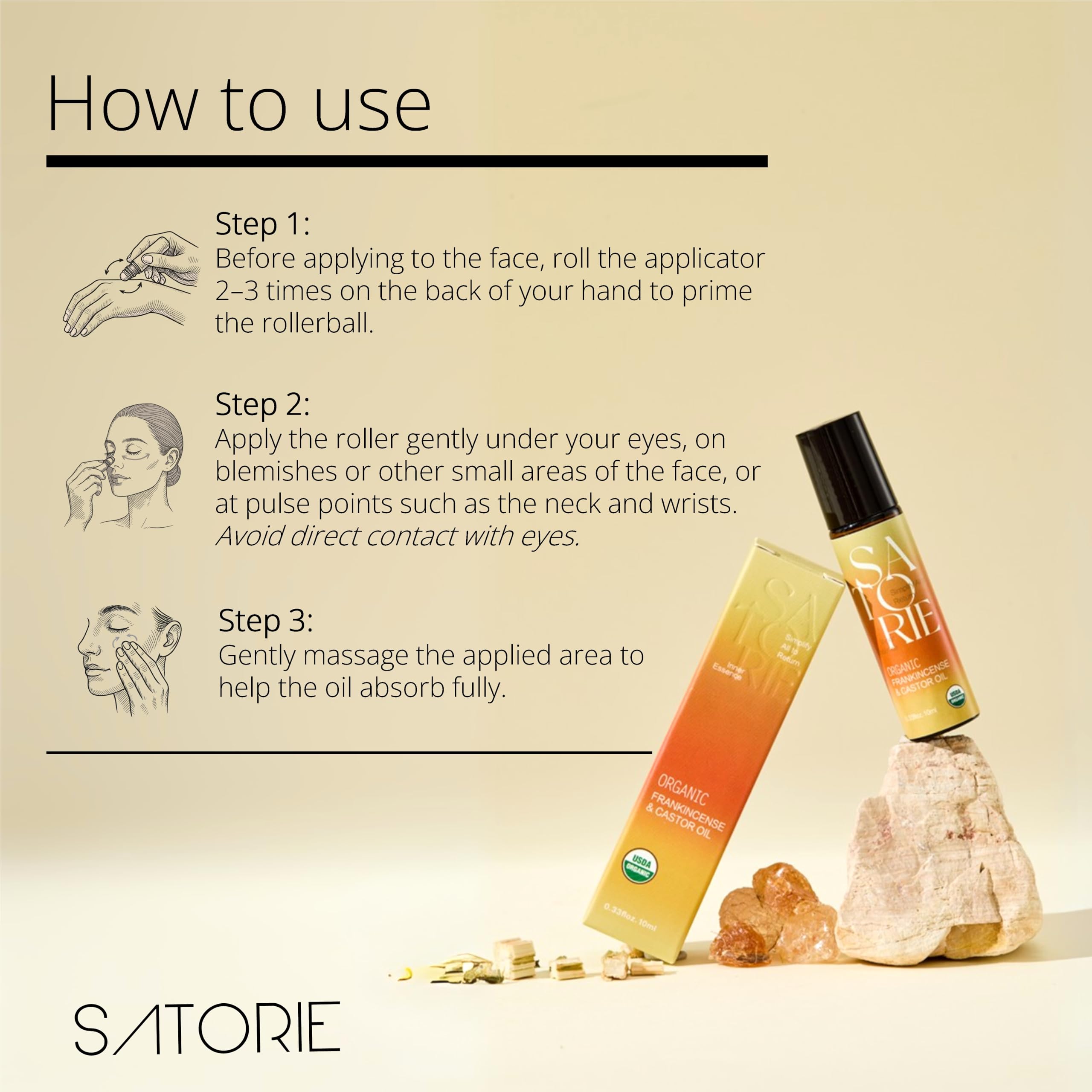 Satorie Face application with rose quartz massage.