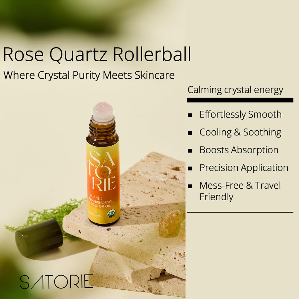 Satorie Organic Castor & Frankincense bottle highlights pure blend.