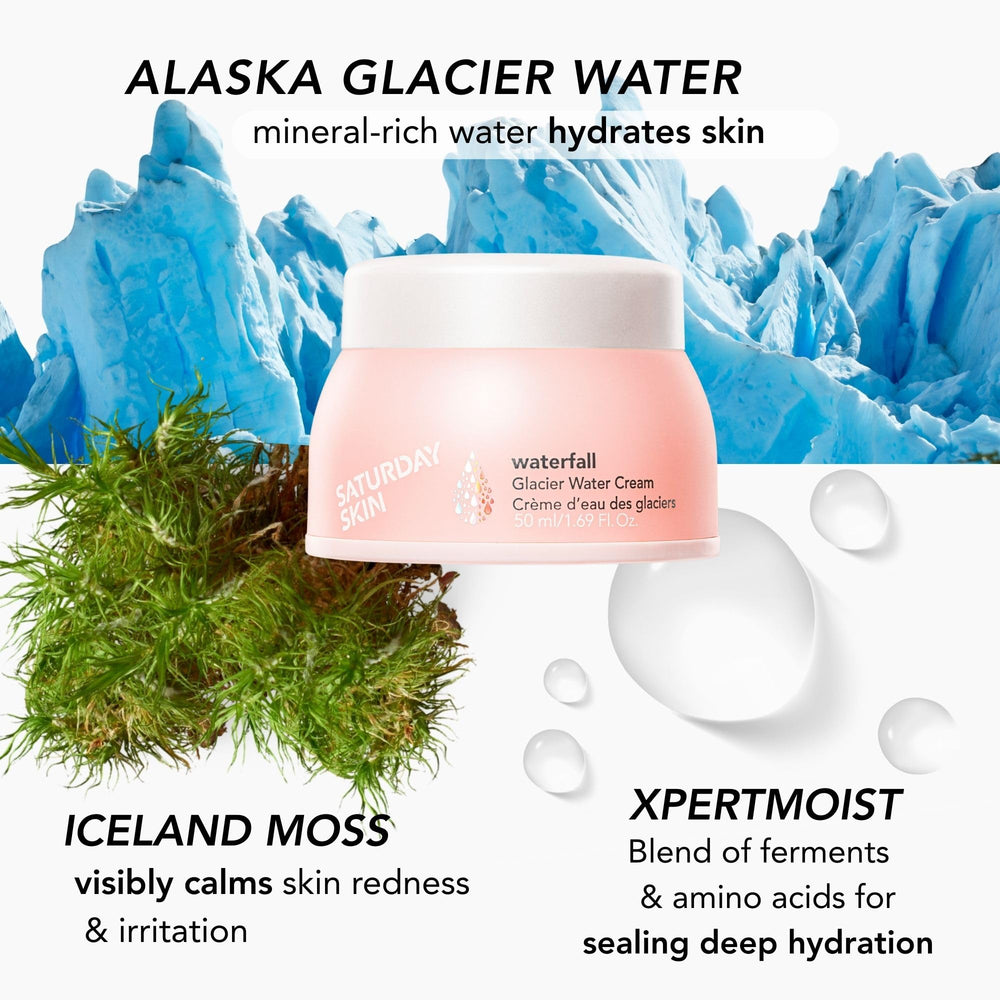 Saturday Skin Alaska Glacier Water mineral detail highlighting deep hydration without heaviness.