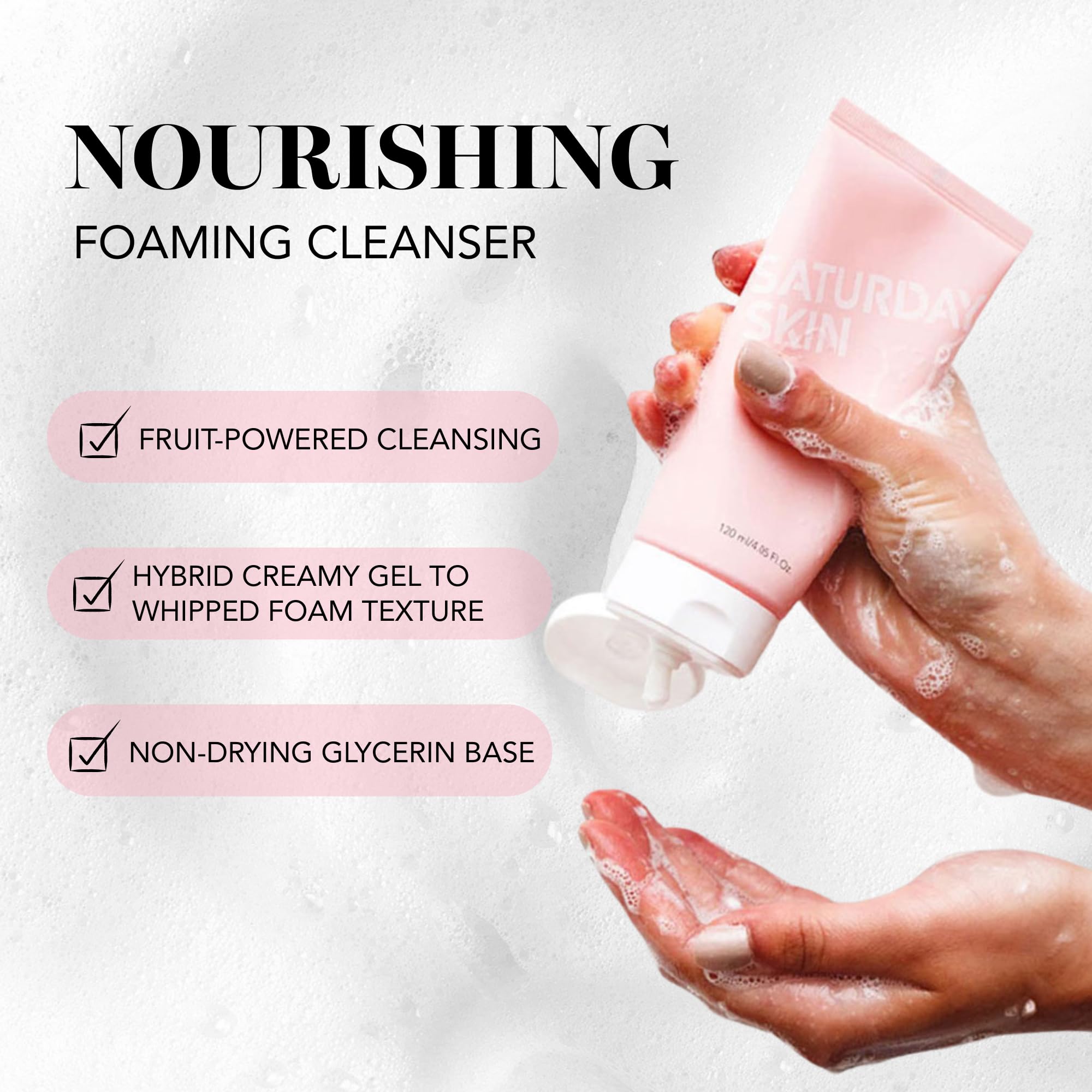Saturday Skin fragrance-free cleanser packaging designed for sensitive skin.