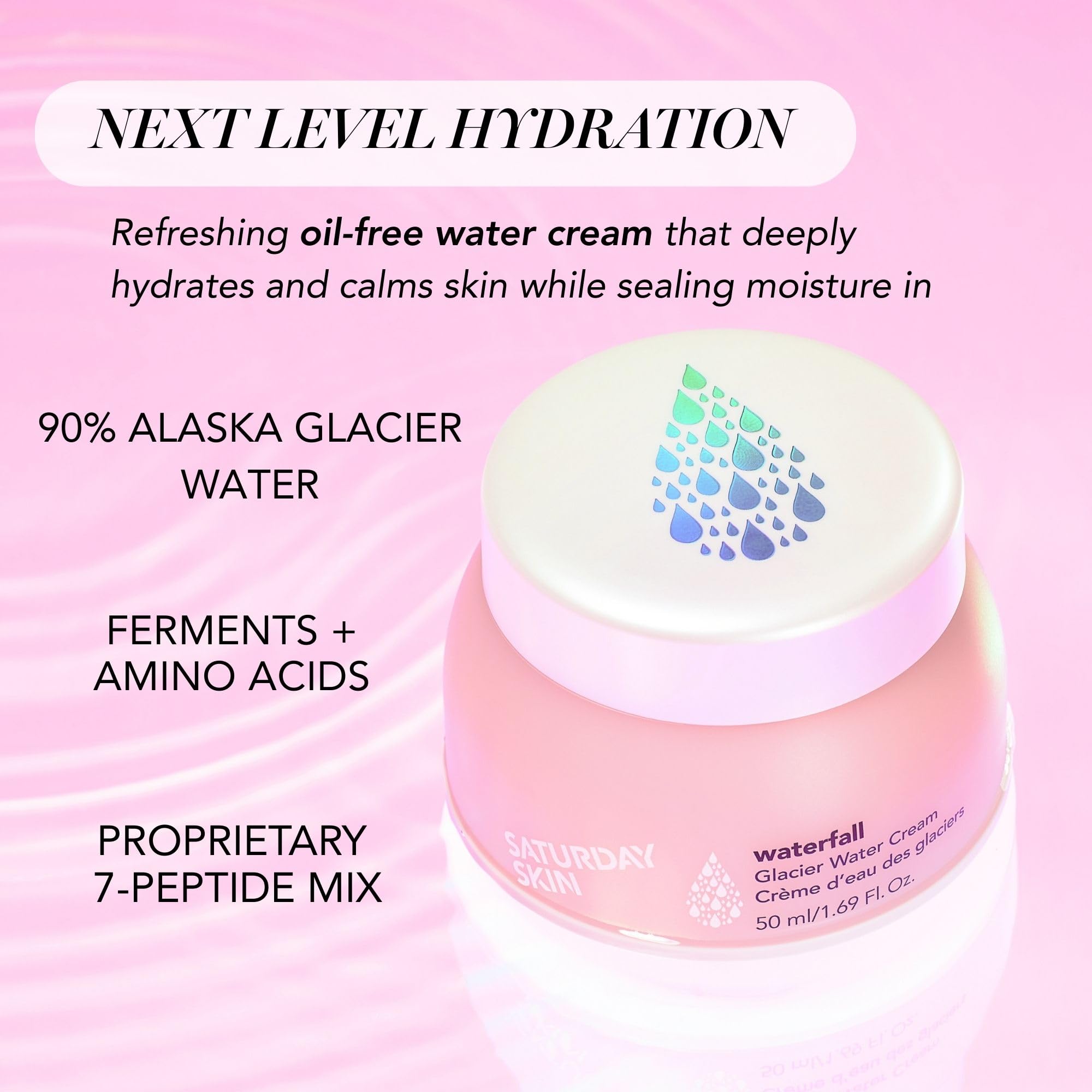 Saturday Skin gel texture close-up highlighting fast-absorbing, lightweight hydration.