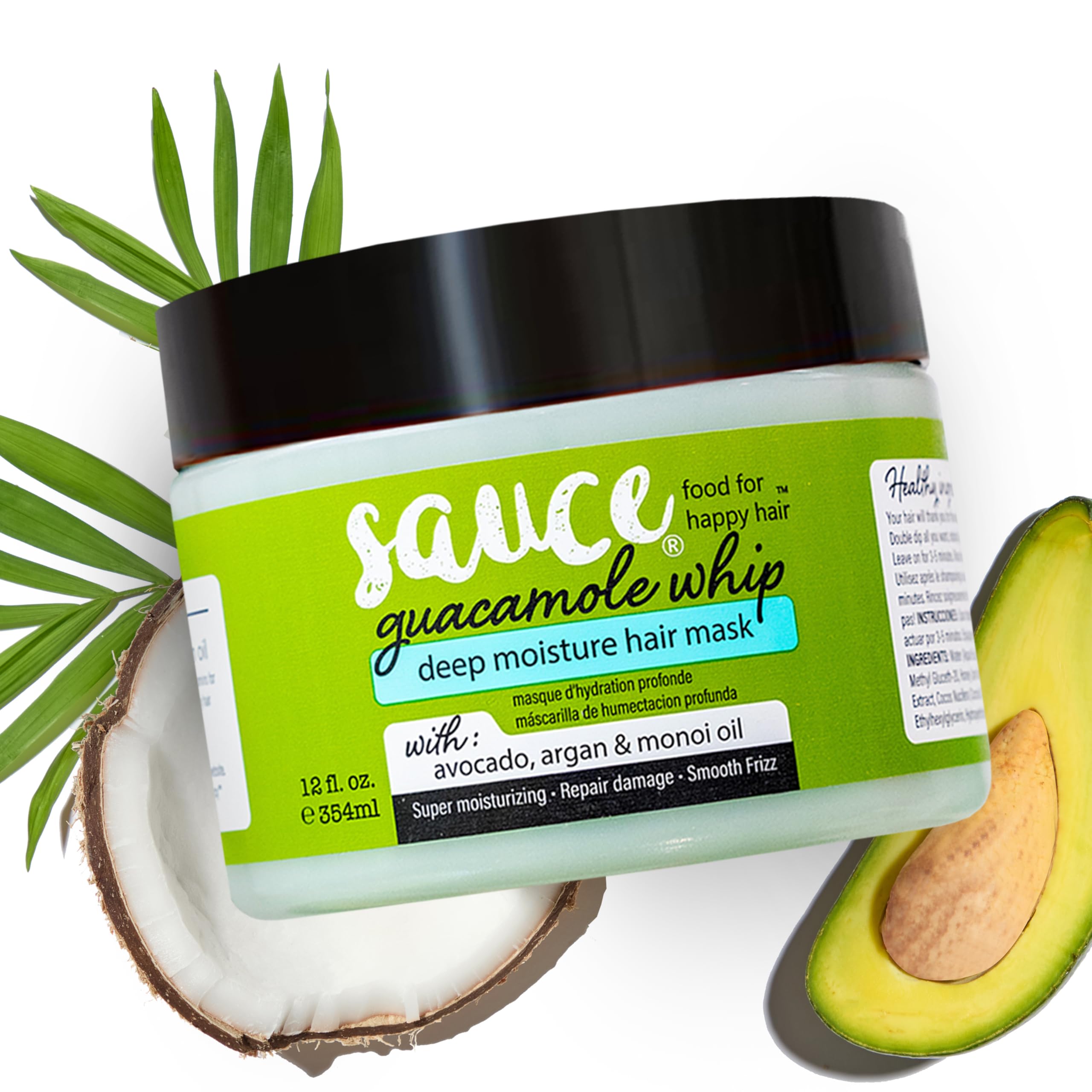 SAUCE BEAUTY Guacamole Mask bottle pour shows easy, nourishing application for deep conditioning