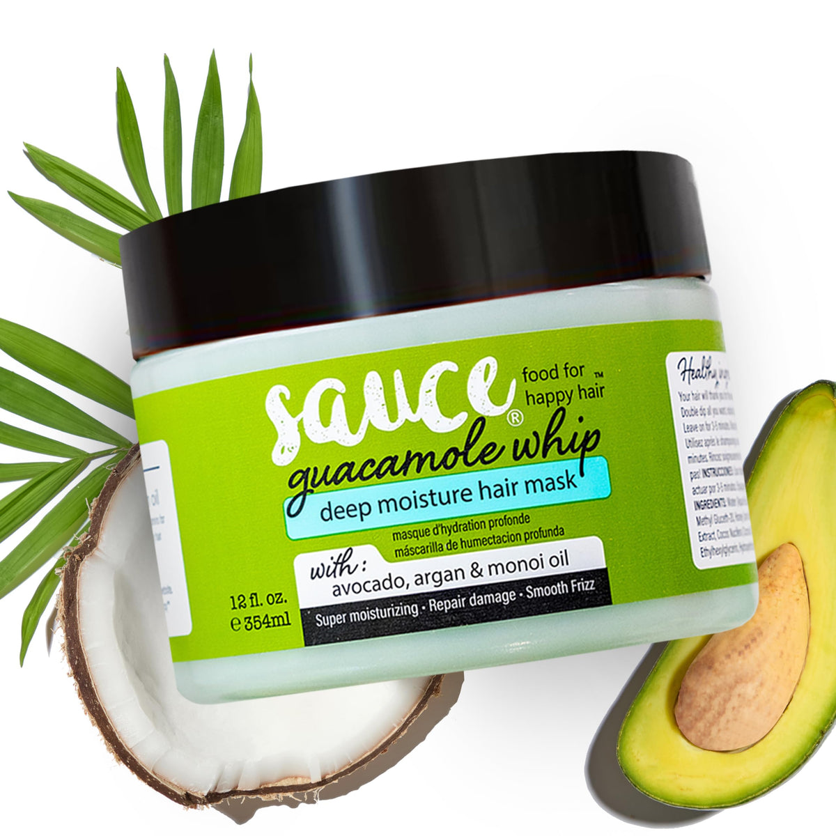 SAUCE BEAUTY Guacamole Mask bottle pour shows easy, nourishing application for deep conditioning