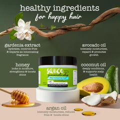 SAUCE BEAUTY Guacamole Mask dispense demonstrates quick 3-5 minute treatment option