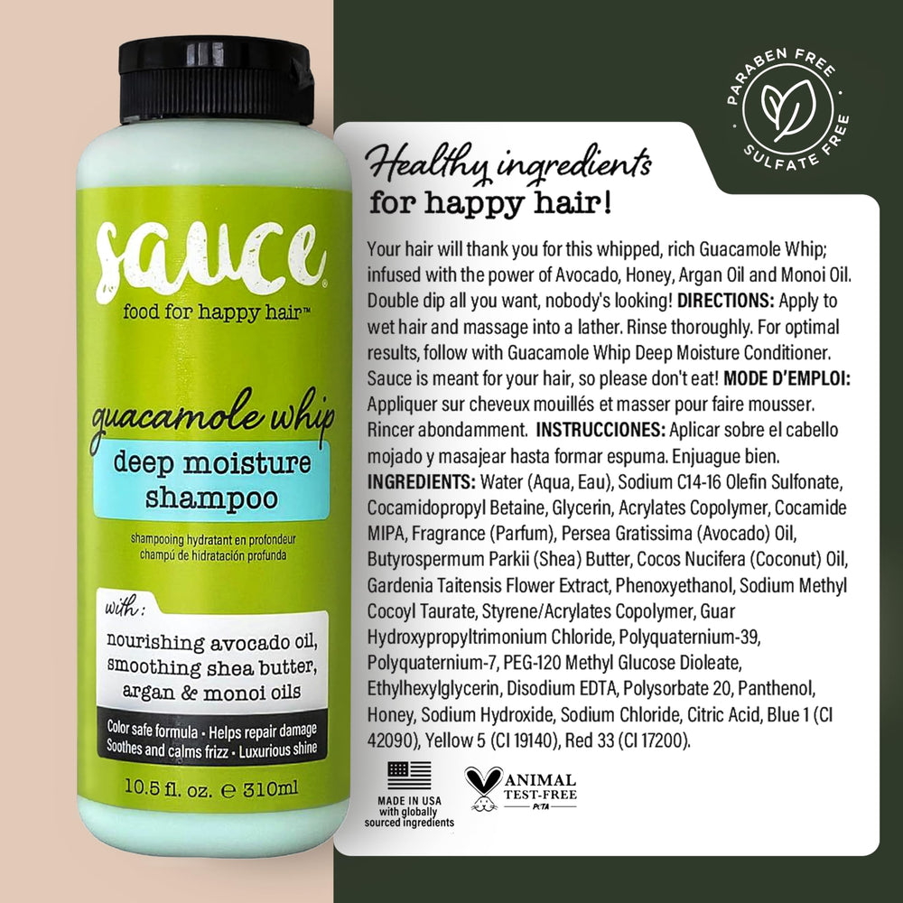 SAUCE BEAUTY Guacamole Whip Shampoo pump bottle in use for daily routine