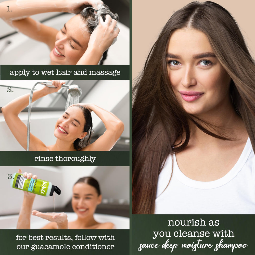 SAUCE BEAUTY Guacamole Whip Shampoo post-wash shine on hair