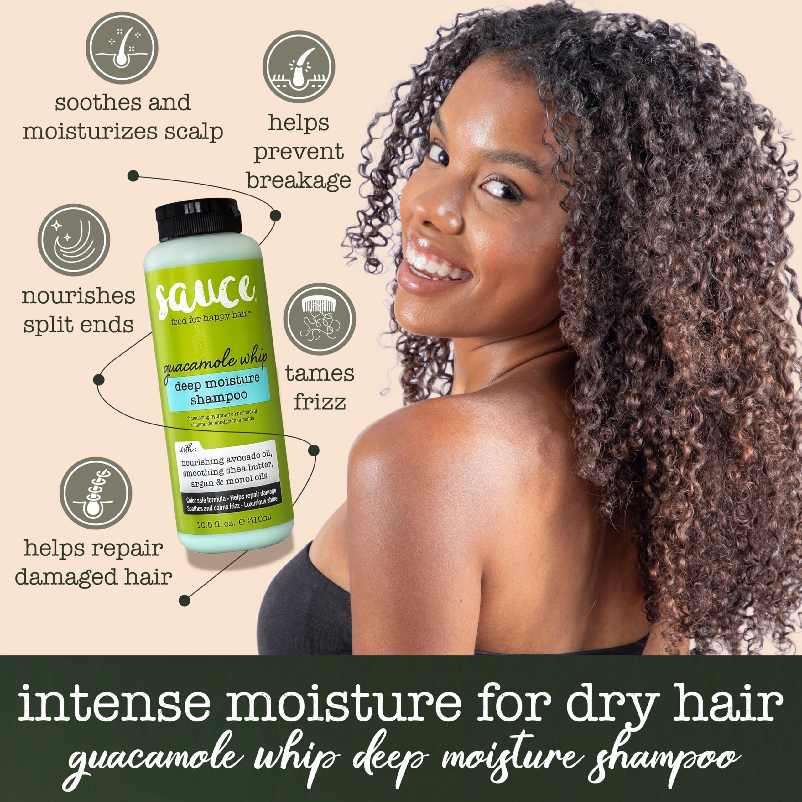 SAUCE BEAUTY Guacamole Whip Shampoo rich lather close-up smoothing frizz control