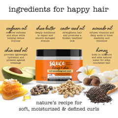 SAUCE BEAUTY Hair Mask Honey Chia on damp hair applying for smoother, frizz-free results