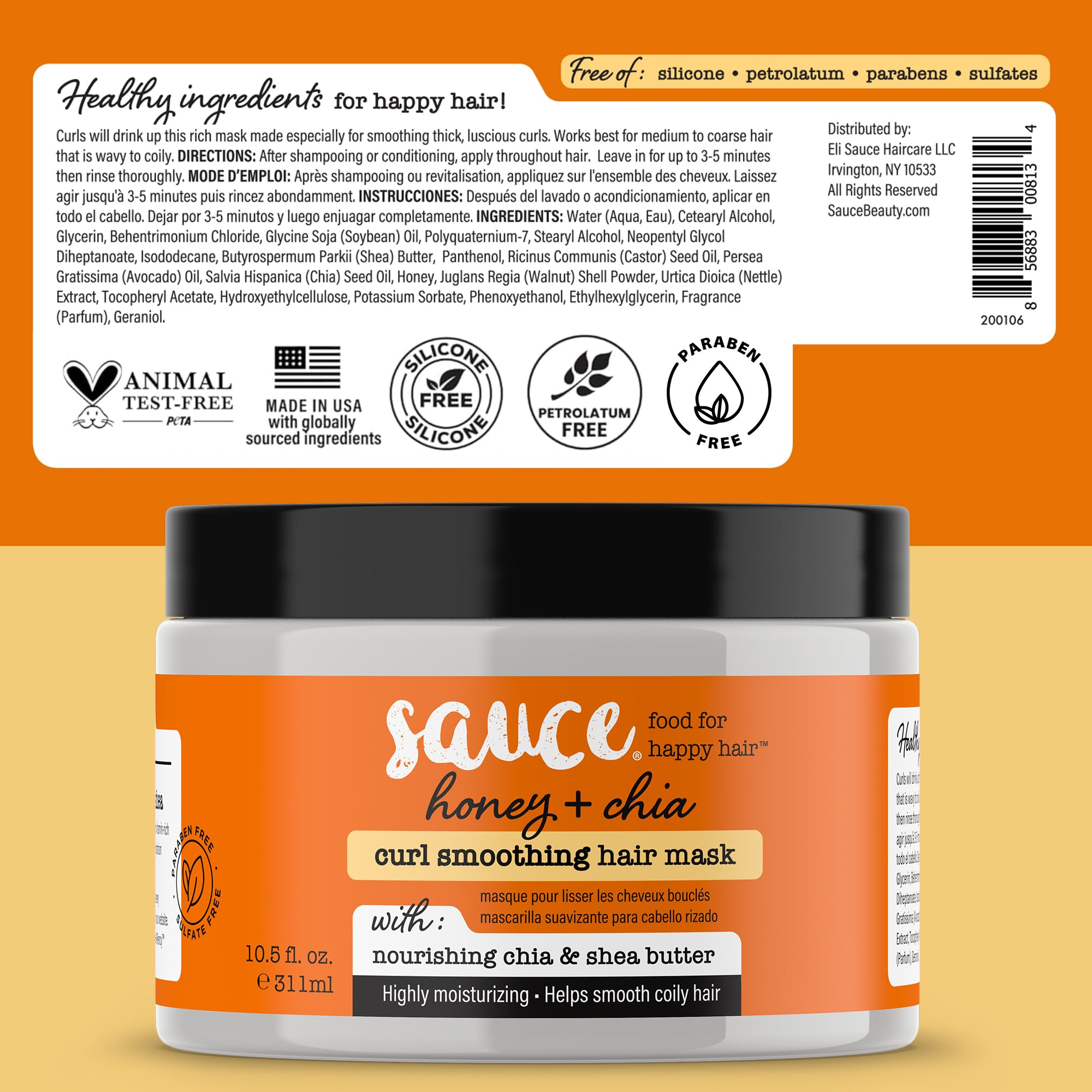 SAUCE BEAUTY Hair Mask Honey Chia deep conditioning for medium-coarse curls