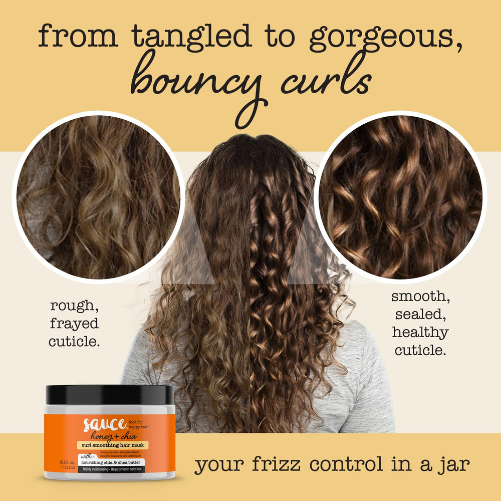 SAUCE BEAUTY Hair Mask Honey Chia in-use applying for smooth, tangle-free curls