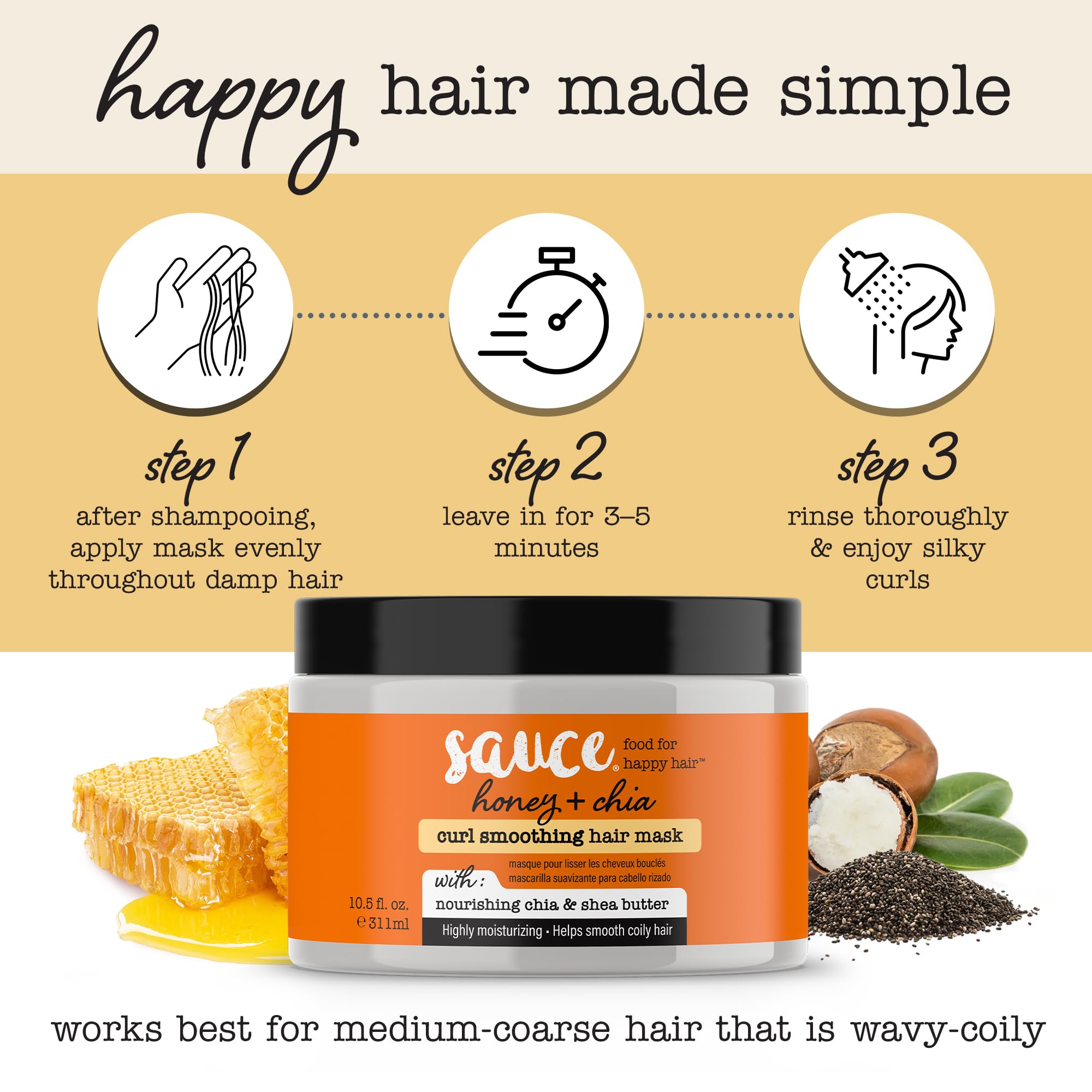 SAUCE BEAUTY Hair Mask Honey Chia slip aids detangling and styling for waves