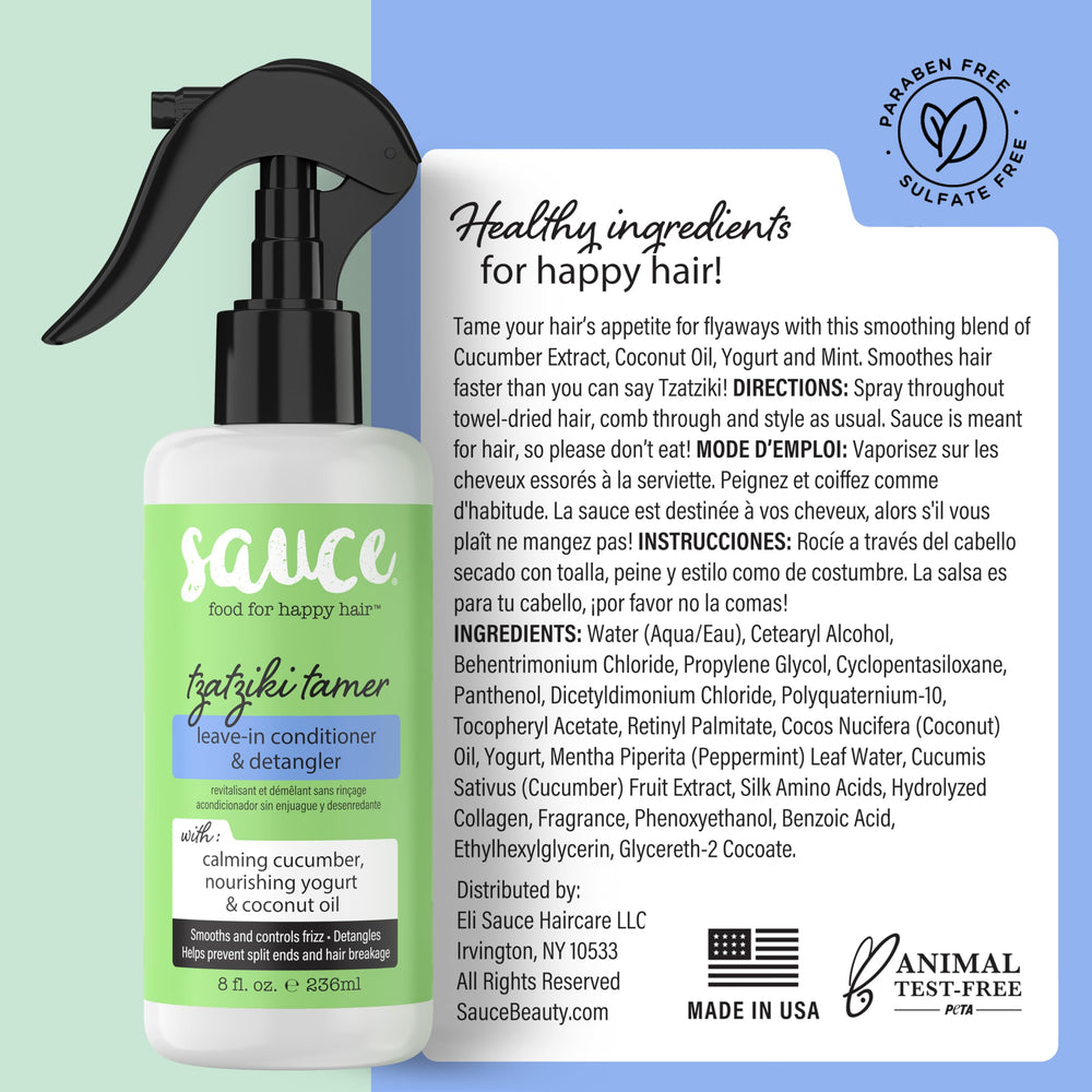 SAUCE BEAUTY Tzatziki leave-in conditioner ingredients coconut oil yogurt nourishes hair