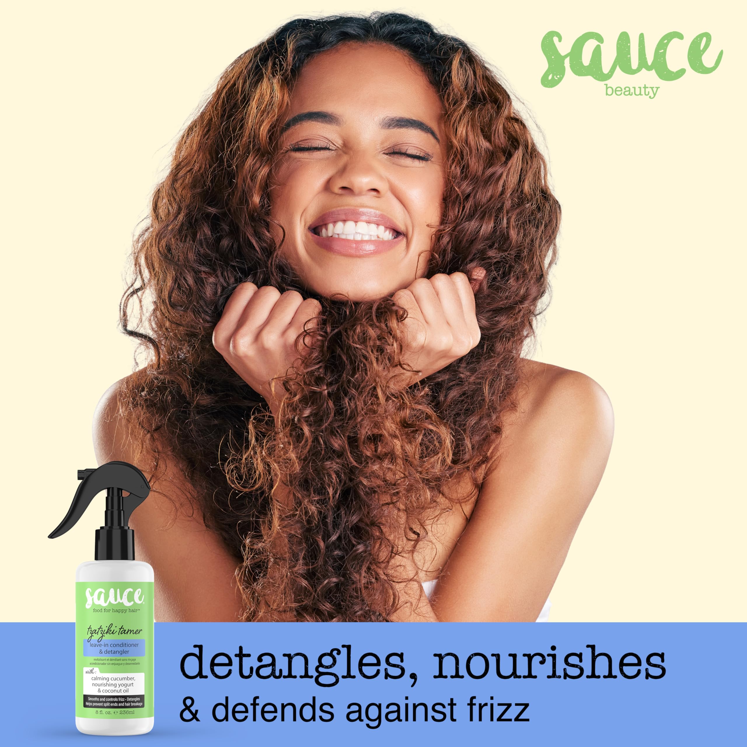SAUCE BEAUTY Tzatziki leave-in conditioner spray for easy detangling and frizz control