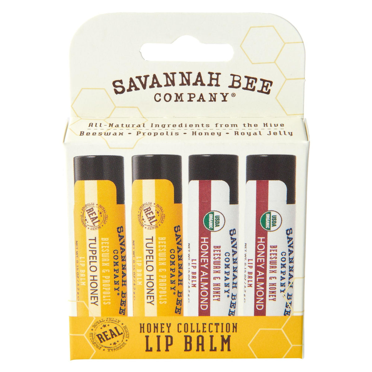 Savannah Bee Collection Lip Balm Tupelo Honey tube provides silky hydration.