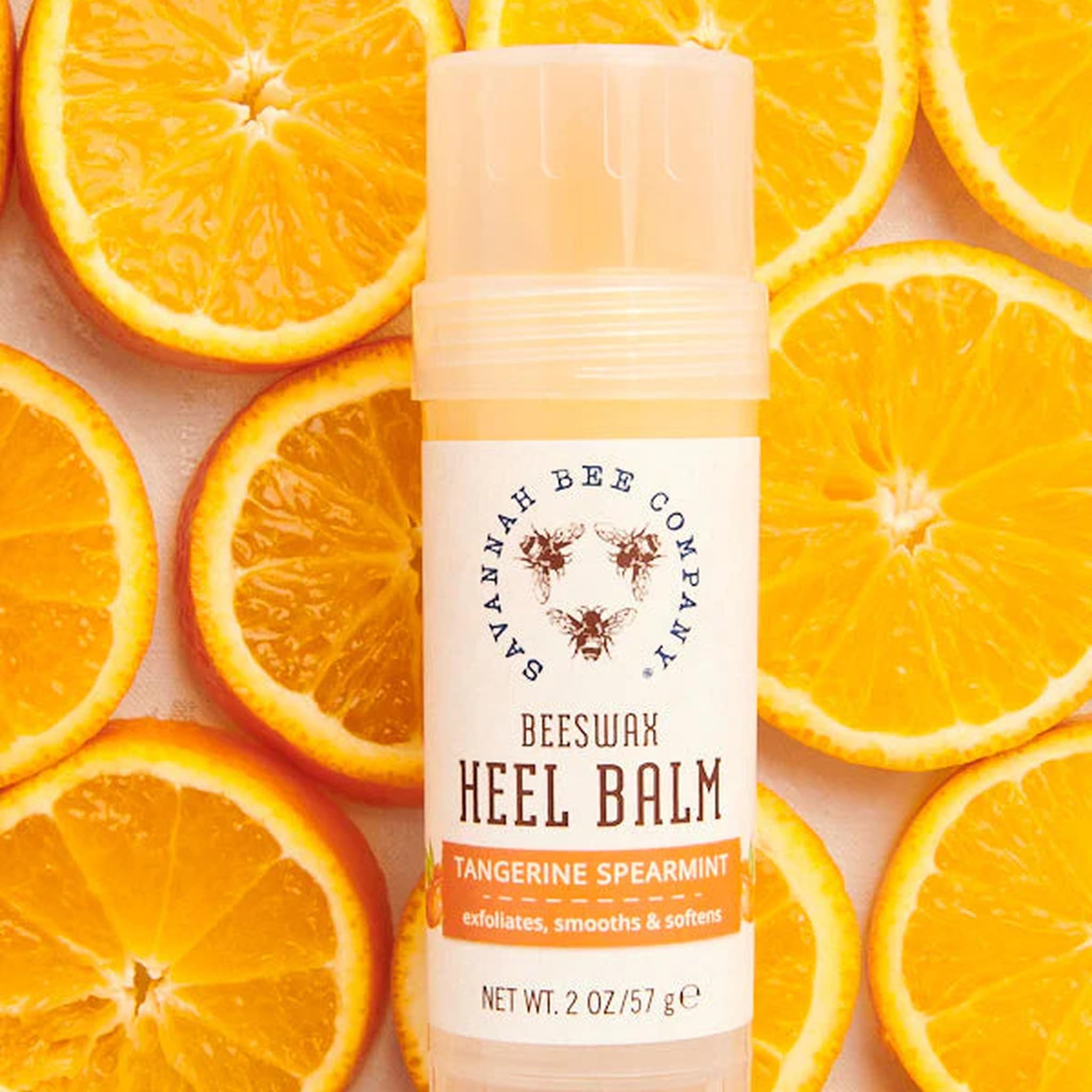 Savannah Bee Company Beeswax Heel Balm on feet after application for daily softness.