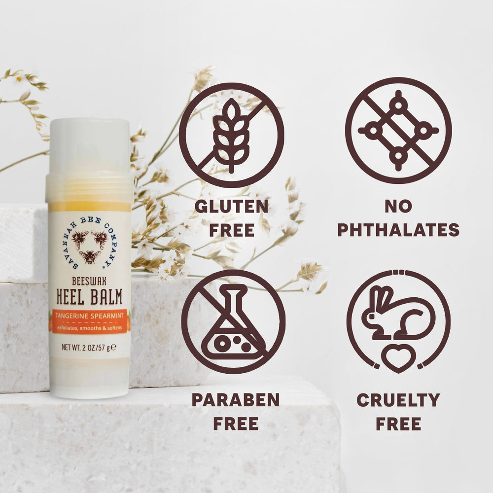 Savannah Bee Company Beeswax Heel Balm with Tangerine fragrance during use.