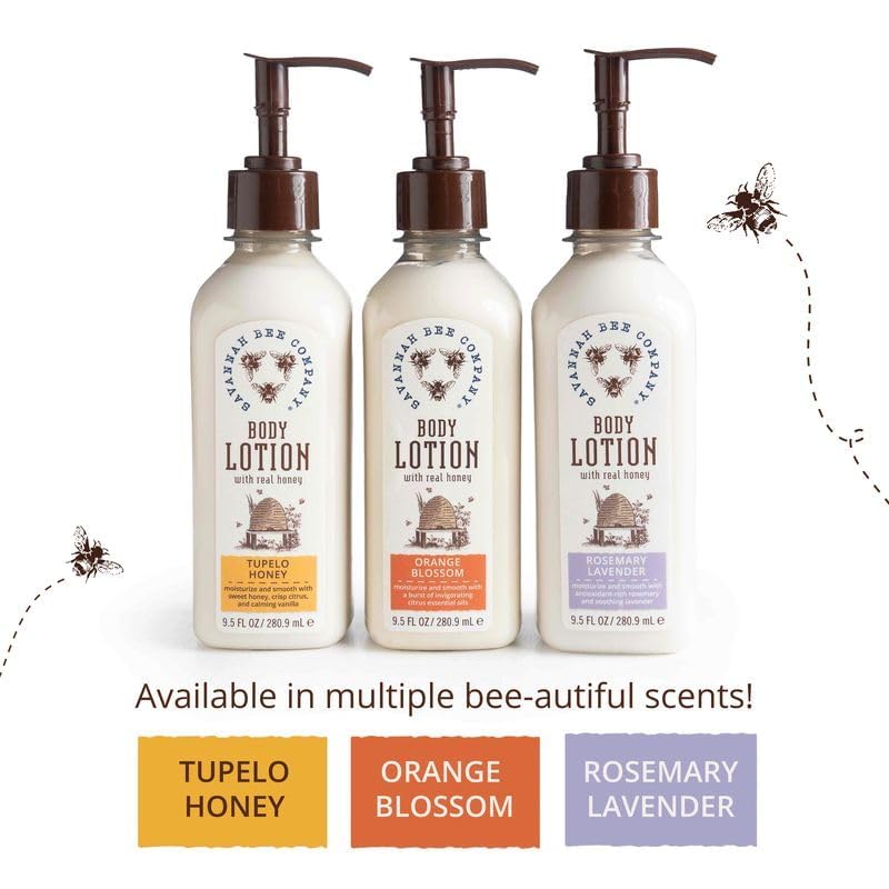 Savannah Bee Company Honey Body Lotion texture application shows oil-free, fast-absorbing formula