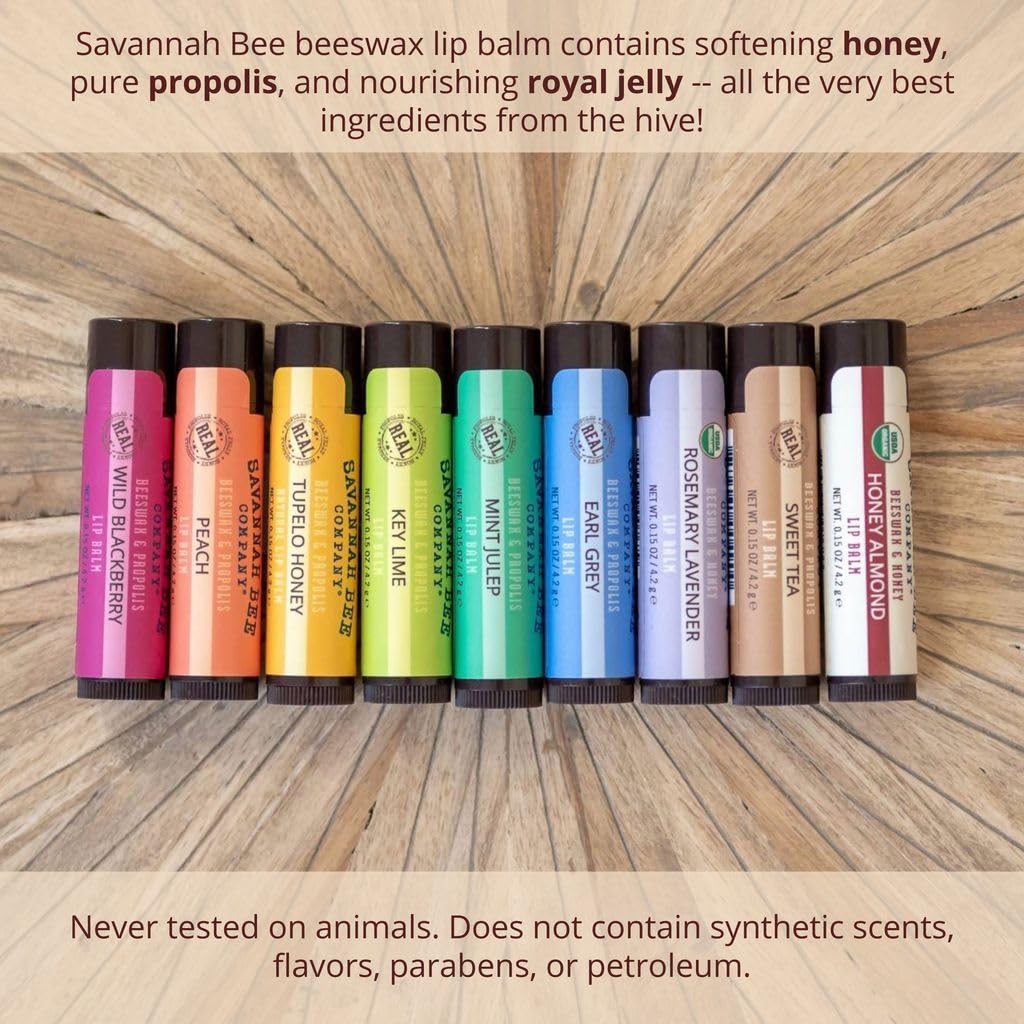 Savannah Bee Mint Julep Lip Balm on lips with moisturized soft feel