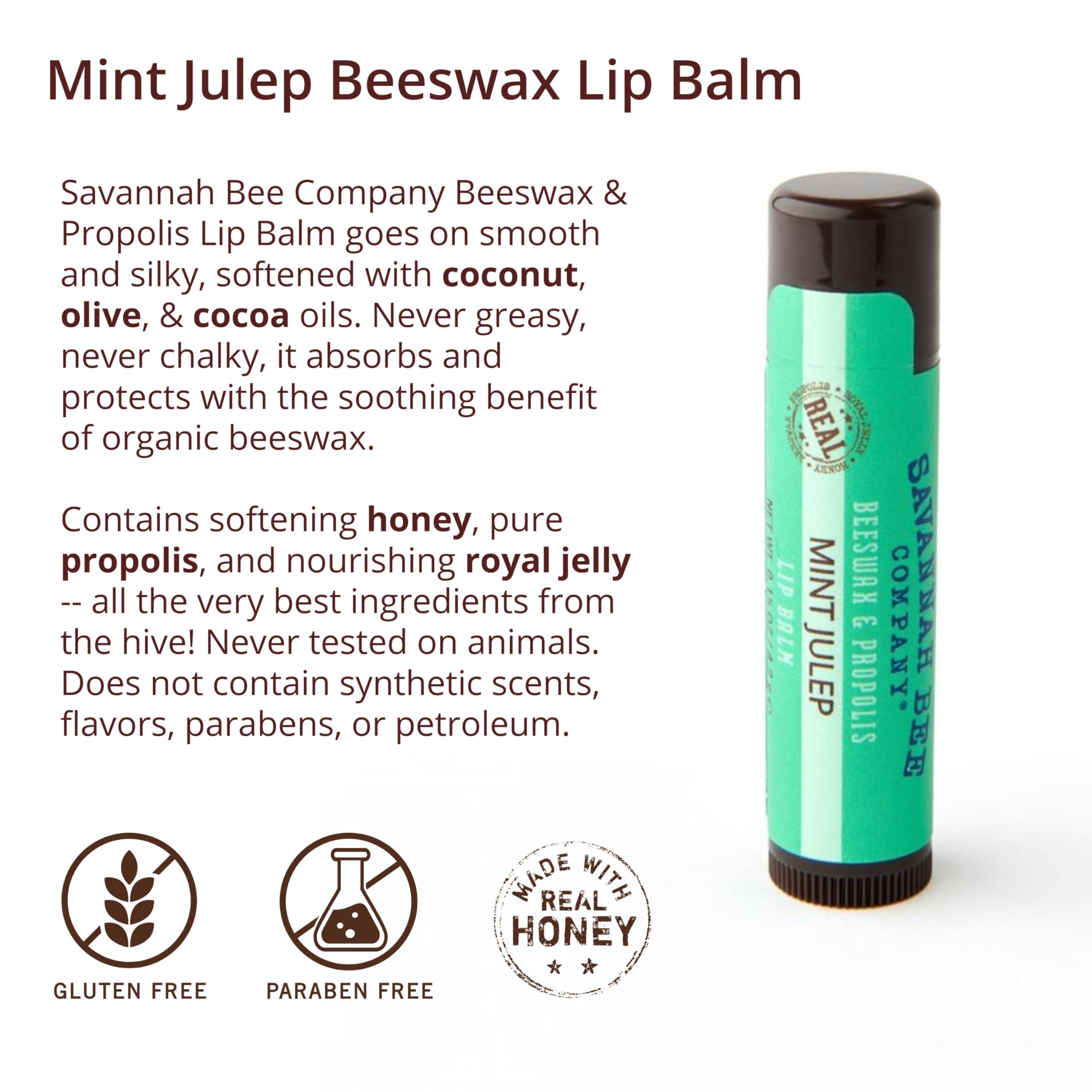 Savannah Bee Mint Julep Lip Balm being applied for smooth lips