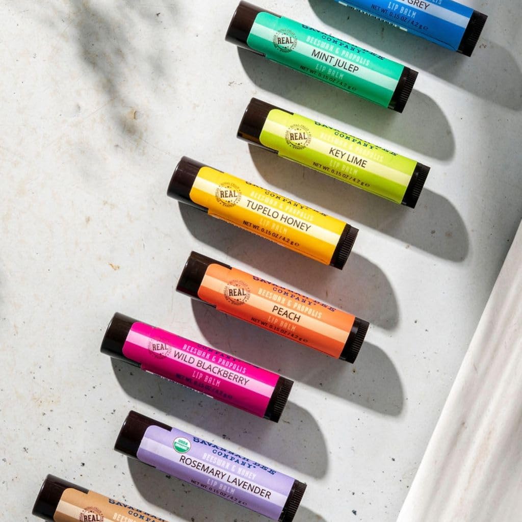 Savannah Bee Mint Julep Lip Balm packaging emphasizing travel-friendly size