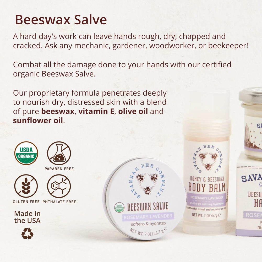 Savannah Bee Company Original Beeswax Salve on hands for smooth skin.