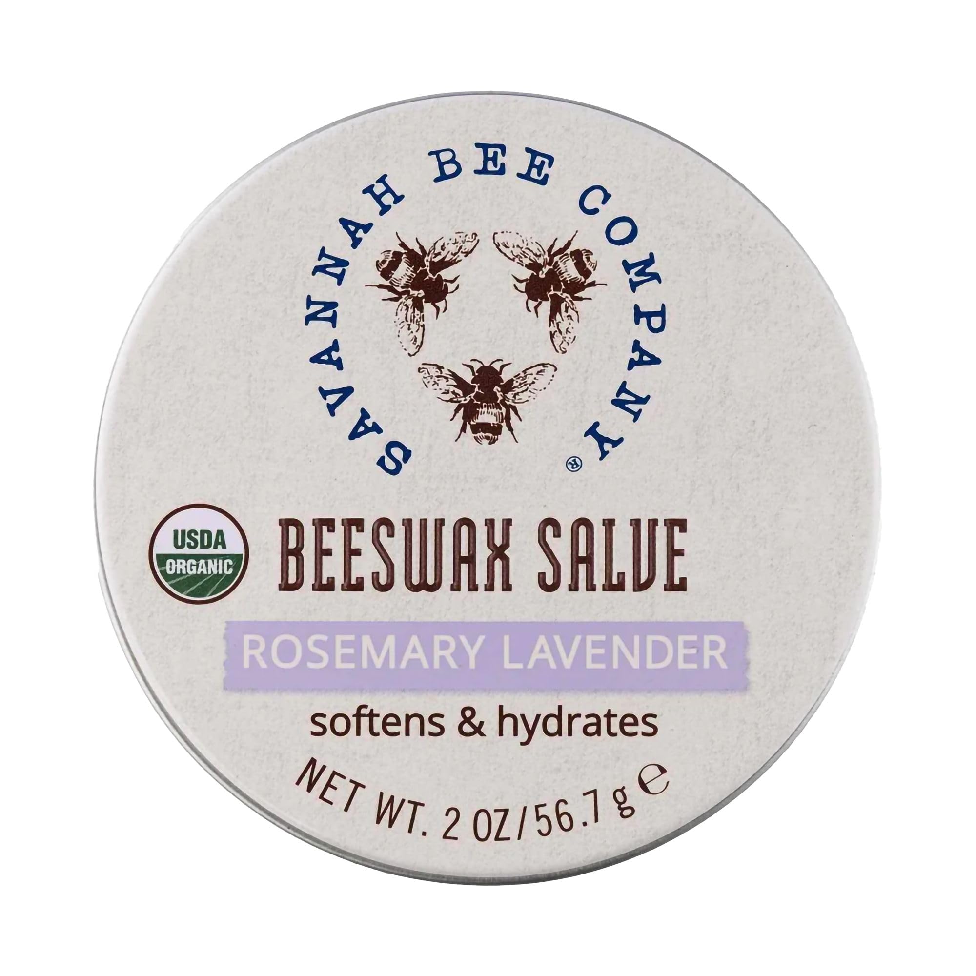 Savannah Bee Company Original Beeswax Salve tin close-up showing deep hydration.