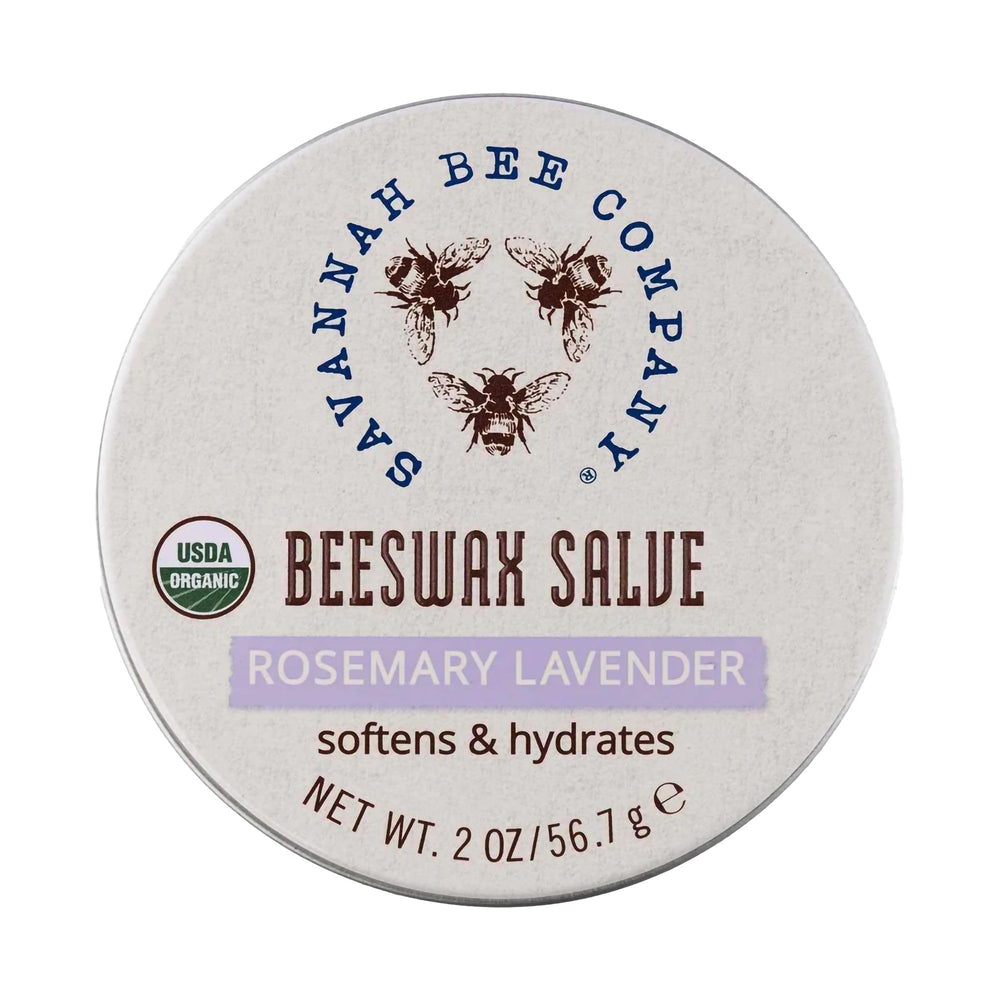 Savannah Bee Company Original Beeswax Salve tin close-up showing deep hydration.